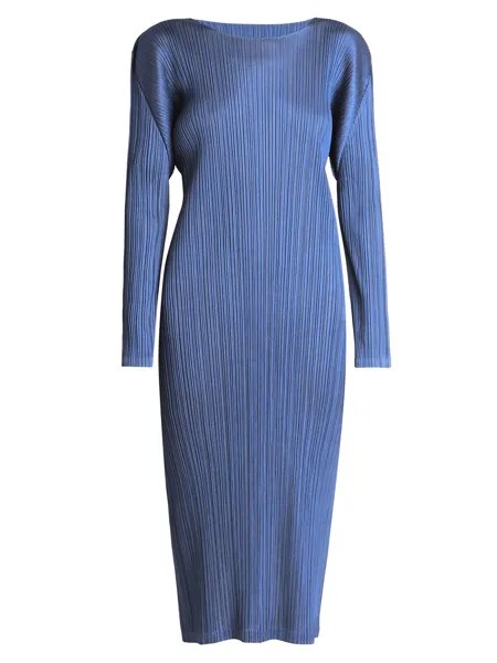 Кремовое плиссированное платье-миди Pleats Please Issey Miyake, синий