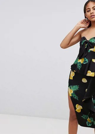 Облегающее платье-бандо миди с принтом лимонов ASOS DESIGN Tall-Мульти