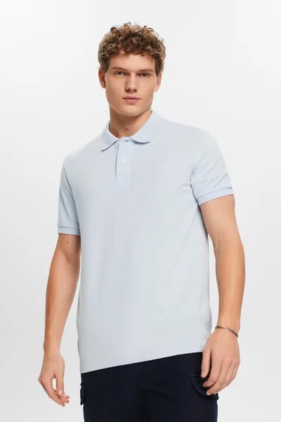Рубашка-поло из хлопкового пике приталенного кроя с короткими рукавами Esprit, синий