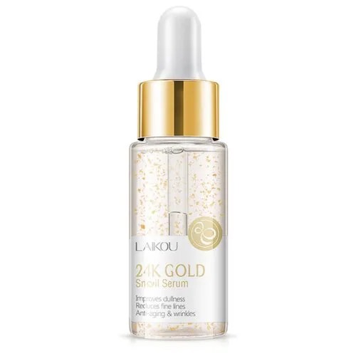 LAIKOU 24K Gold Snail Serum Увлажняющая сыворотка для лица с муцином улитки, 15 мл