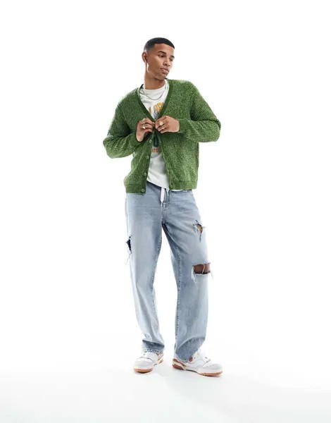 Свободный вязаный кардиган цвета хаки из синели ASOS DESIGN