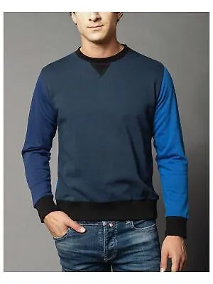 SERGE BLANCO Мужская темно-синяя толстовка с цветными блоками и длинными рукавами с круглым вырезом S