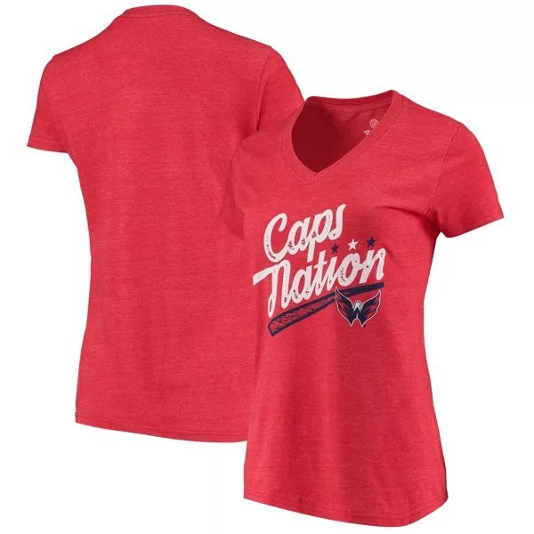 Женская красная футболка Fanatics с v-образным вырезом и фирменным логотипом Washington Capitals Caps Nation Tri-Blend Fanatics