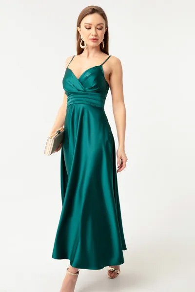 Женское изумрудно-зеленое атласное вечернее платье миди с веревочным ремнем и поясом на талии и выпускное платье Lafaba, зеленый