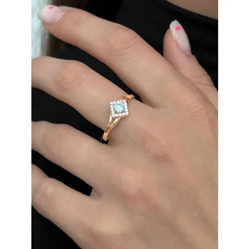 Кольцо Trade Jewelry из серебра 925 пробы (покрытие золото 585) с насыщенным топазом и белыми фианитами