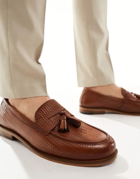 Желто-коричневые кожаные лоферы с кисточками Walk London Torbole Weave