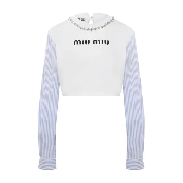 Хлопковый пуловер Miu Miu