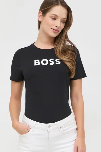 Хлопковая футболка Boss, черный