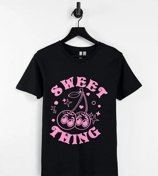 Черная футболка с принтом вишни и надписью «Sweet Thing» ASOS DESIGN Petite-Черный цвет
