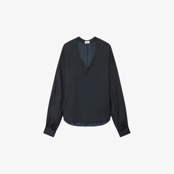 Атласная блузка Tonastir с V-образным вырезом и длинными рукавами Zadig&Voltaire, цвет noir