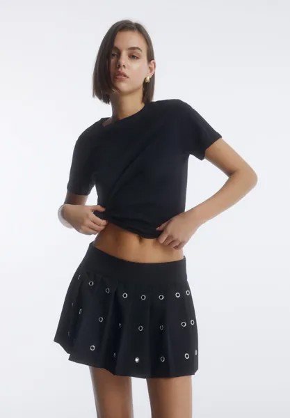 Юбка-колокольчик With Eyelets PULL&BEAR, черный