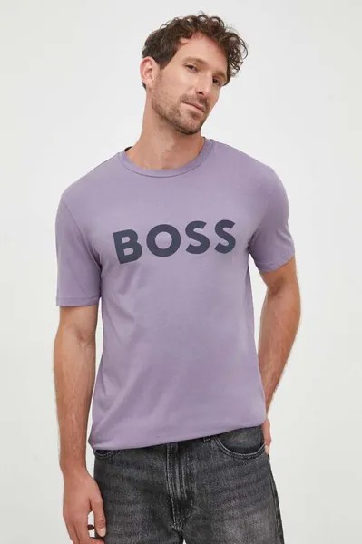 Хлопковая футболка CASUAL Boss Orange, фиолетовый