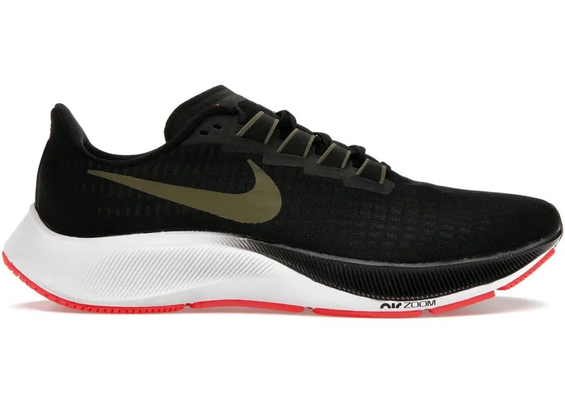 Мужские кроссовки Nike Air Zoom Pegasus 37 черные средние оливковые Aura Red BQ9646-004 размер 15