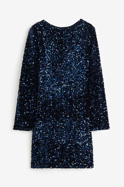 Платье H&M Sequined With Low-cut Back, темно-синий