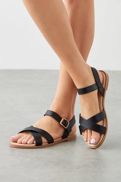 Сандалии на плоской подошве с перекрестными ремешками Florence Dorothy Perkins, черный