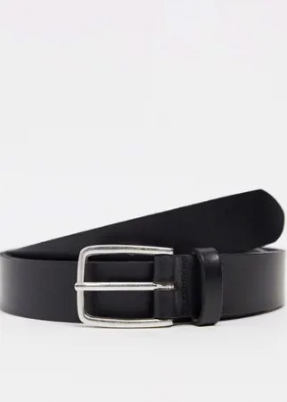 Узкий кожаный ремень черного цвета с серебристой квадратной пряжкой ASOS DESIGN-Черный цвет