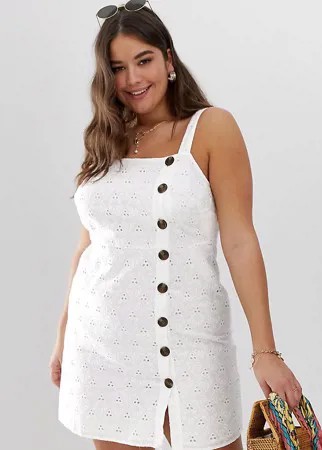 Сарафан мини на пуговицах с вышитыми пальмами ASOS DESIGN Curve-Белый