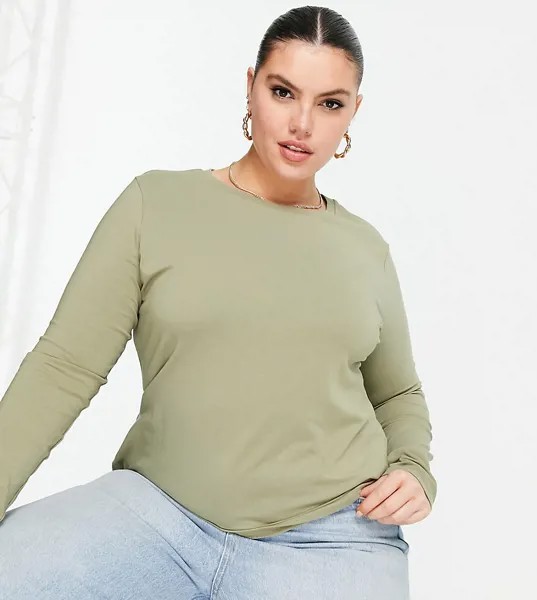 Лонгслив цвета хаки узкого кроя из органического хлопка ASOS DESIGN Curve Ultimate-Зеленый цвет