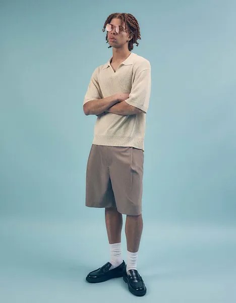 Коллекция Bershka – – Прозрачная футболка-поло цвета экрю
