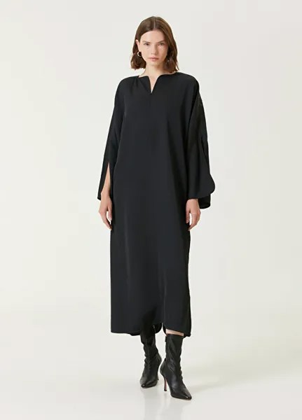 Черное платье-миди с разрезом и деталью By Malene Birger