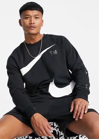 Черный флисовый свитшот с логотипом-галочкой Nike-Черный цвет