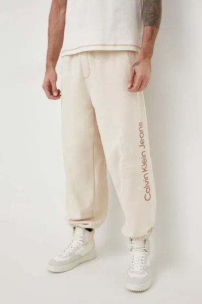 Спортивные брюки из хлопка Calvin Klein Jeans, бежевый