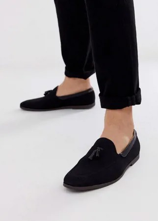 Черные замшевые лоферы с кисточками Burton Menswear-Черный цвет