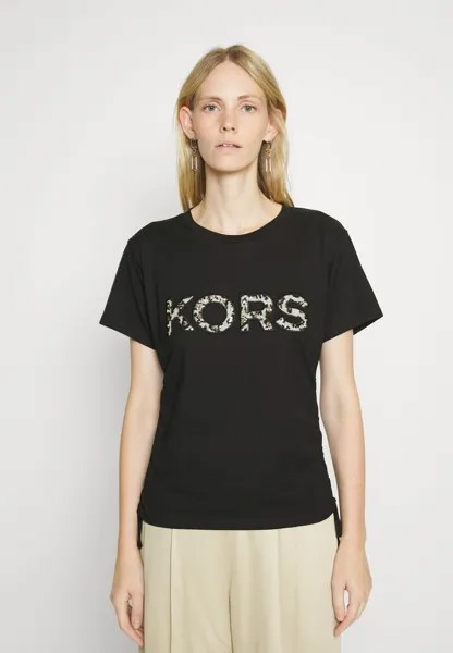 Футболка с принтом Ruched Tee MICHAEL Michael Kors, черный