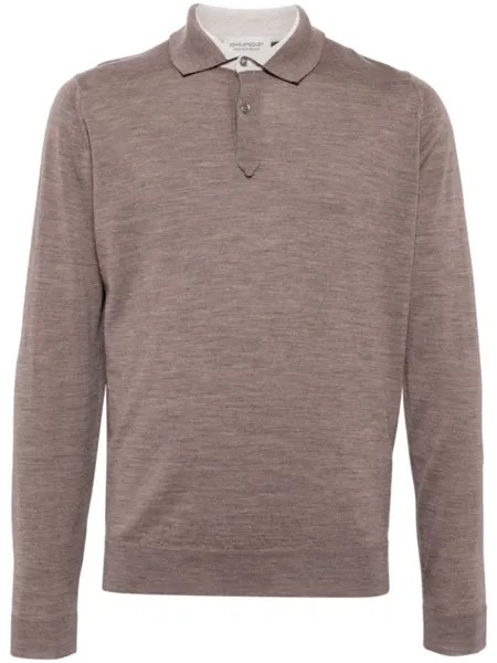 John Smedley рубашка поло с длинными рукавами из мериносовой шерсти, коричневый