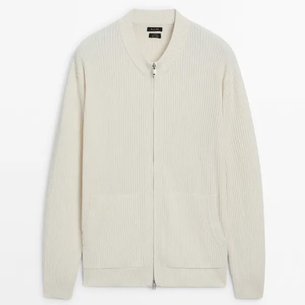 Кардиган Massimo Dutti Cotton Knit With Zip, кремовый