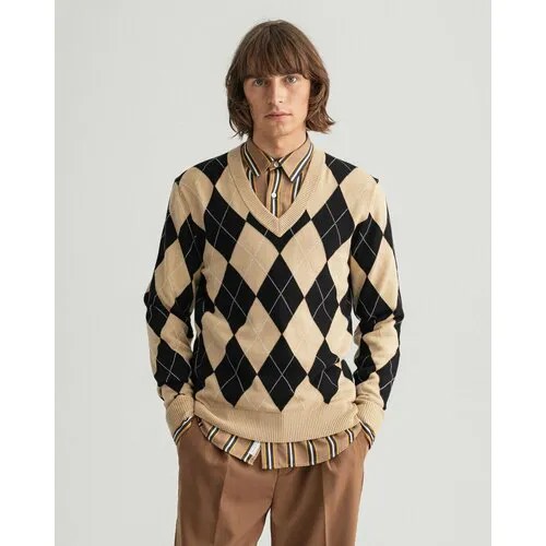 Джемпер GANT ARGYLE V-NECK, размер XL, , черный