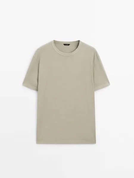 Хлопковая футболка с окрашенным эффектом Massimo Dutti, зеленый