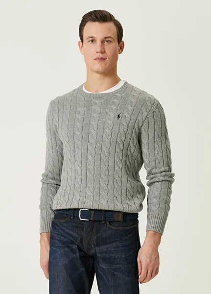 Светло-серый вязаный свитер с текстурой Polo Ralph Lauren
