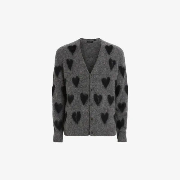 Жаккардовый кардиган amore оверсайз с сердечками Allsaints, черный