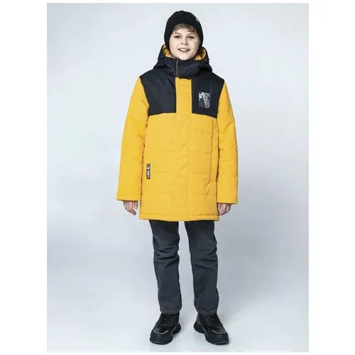 Куртка NIKASTYLE демисезонная, укороченная, капюшон, размер 128 (64), желтый