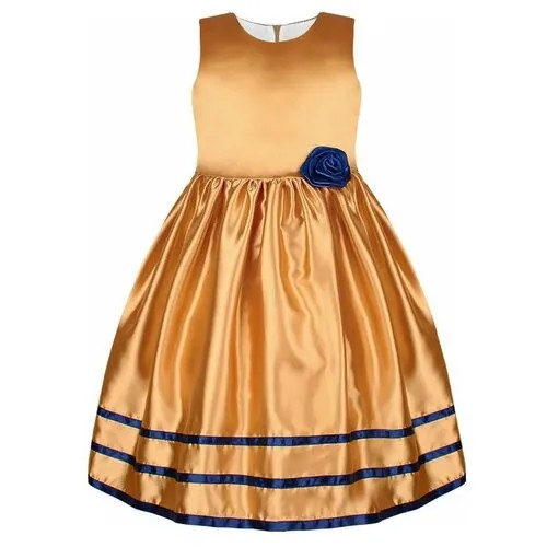 Платье радуга дети, нарядное, однотонное, размер 34/134, золотой