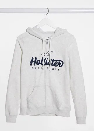 Худи светло-серого цвета на молнии Hollister-Зеленый