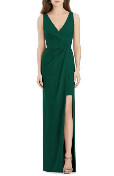 JENNY PACKHAM JP1013 Hunter Green Плиссированное платье из эластичного крепа с высоким разрезом 4