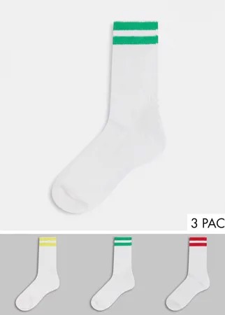 Комплект из 3 пар спортивных носков с 2 полосками красного, зеленого и желтого цвета и надписью FCUK French Connection-Белый