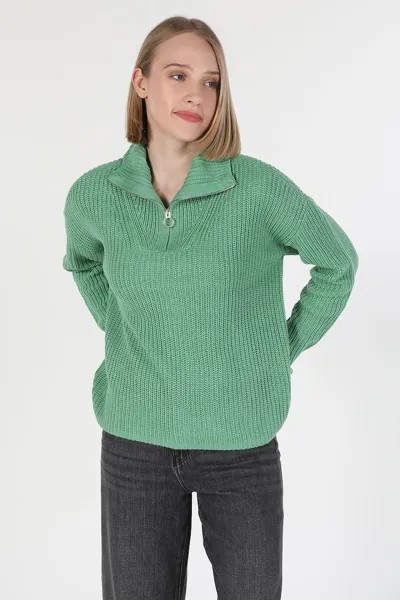 Короткий пуловер на молнии с заниженными рукавами Colin'S, зеленый