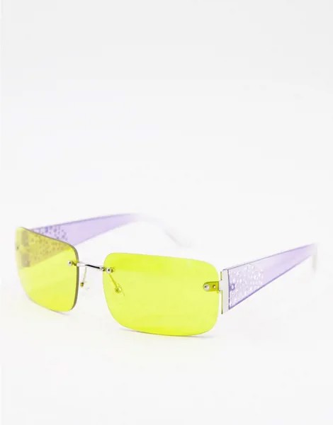 Модные прямоугольные очки без оправы с декоративной отделкой на дужках и желтыми стеклами ASOS DESIGN-Многоцветный