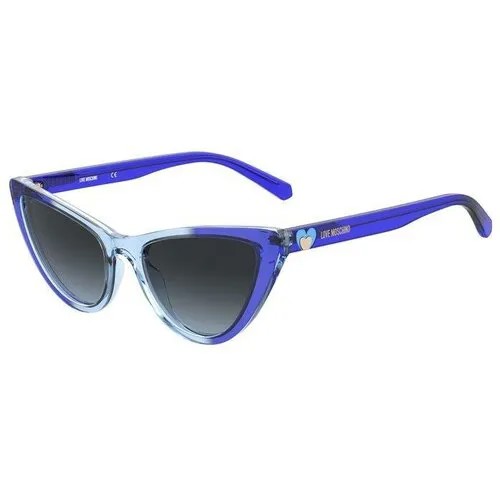 Солнцезащитные очки LOVE MOSCHINO, кошачий глаз, оправа: пластик, для женщин, голубой