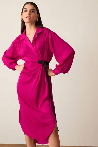 Атласное платье-рубашка Next, розовый