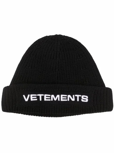 VETEMENTS шапка бини в рубчик с вышитым логотипом