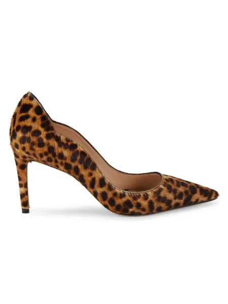 Туфли из телячьего волоса с леопардовым принтом и фестонами Stuart Weitzman, цвет Cream