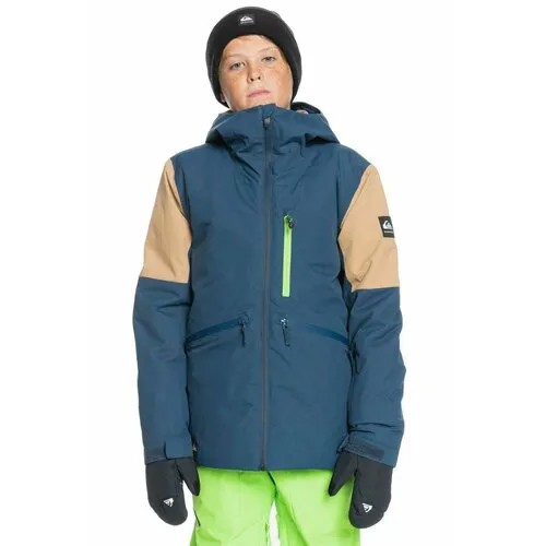 Горнолыжная куртка Quiksilver для мальчиков, капюшон, утепленная, водонепроницаемая, размер 8, 130, синий, зеленый
