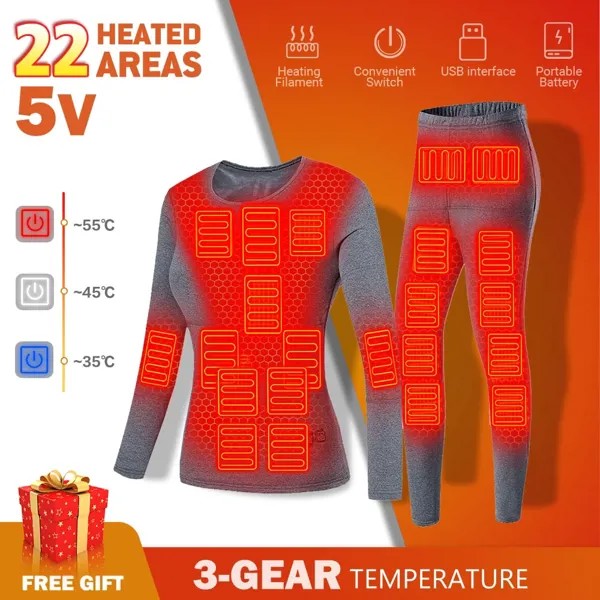 Heating Clothing Heated Underwear Motorcycle Jacket Men Women Winter USB Electric Heating Underwear Fleece Thermal Long Johns