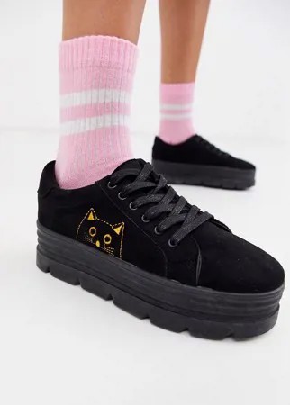 Черные кроссовки из искусственной кожи с вышивкой кота koi footwear-Черный
