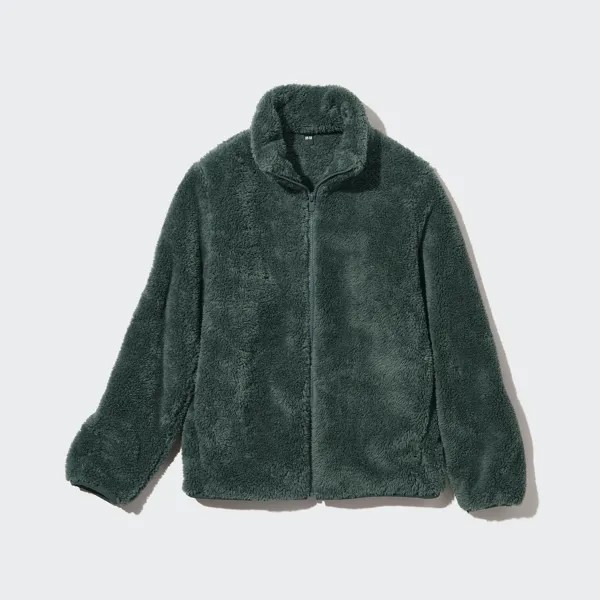 Пушистая флисовая куртка UNIQLO, темно-зеленый