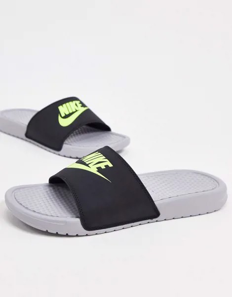 Шлепанцы (серые/цвета volt) Nike Benassi JDI-Серый